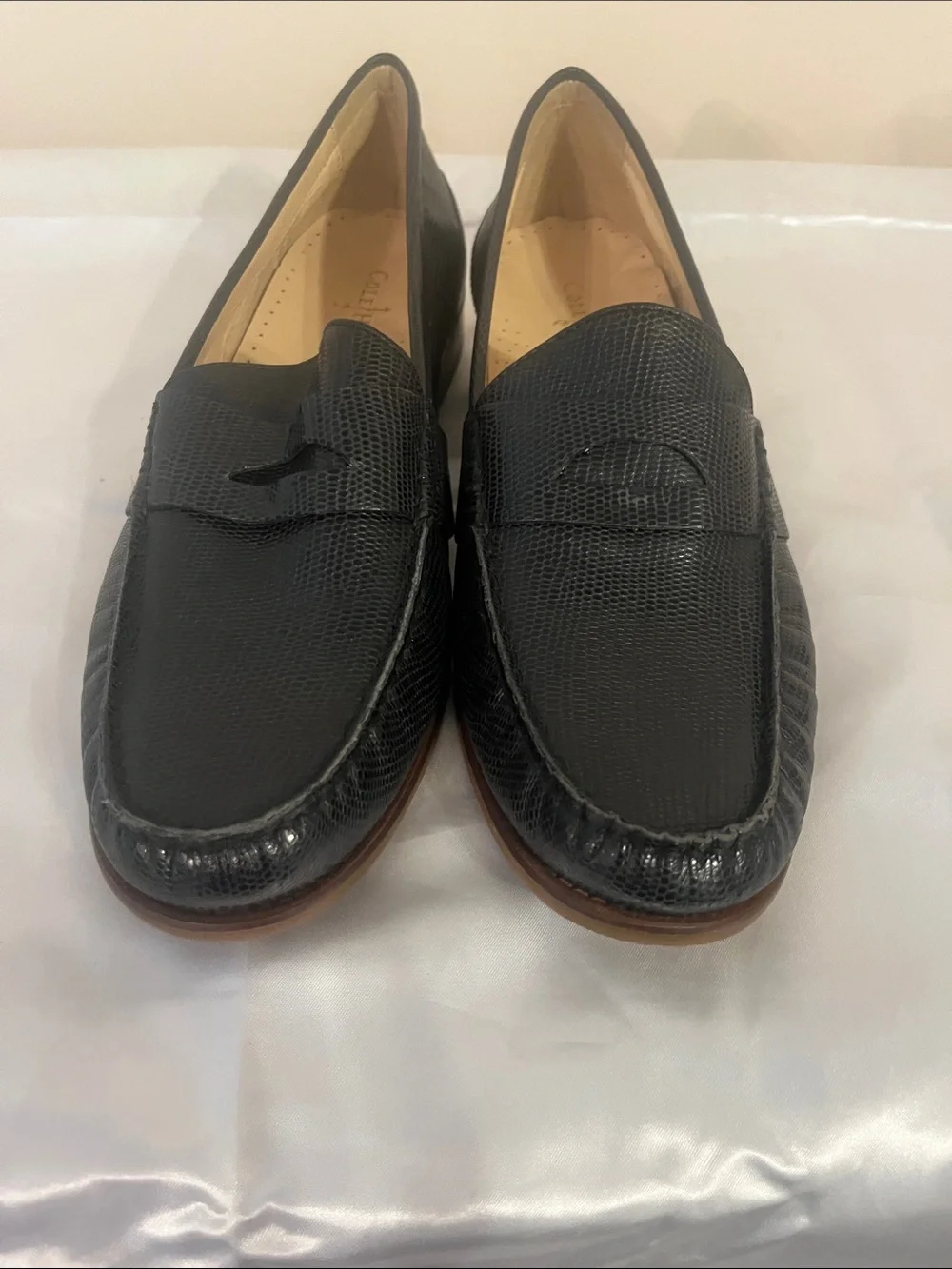 Cole Haan Black Lizard-Embossed Leather Penny Loafers